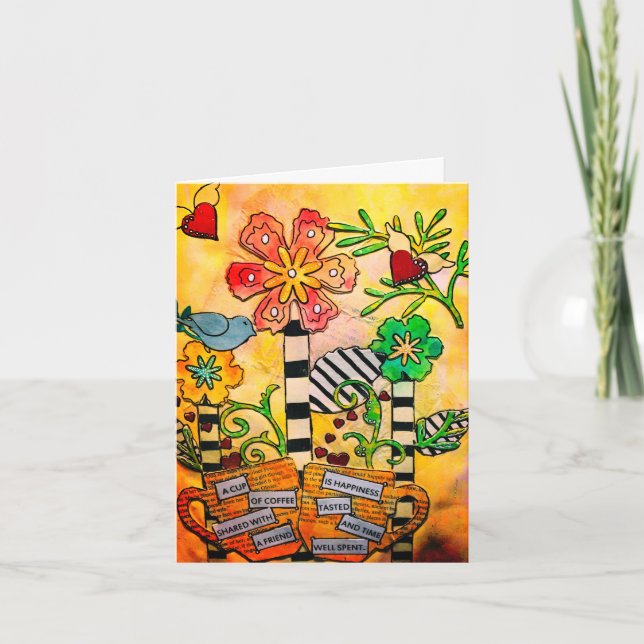 Kaffe koppar- och Whimsical Flowers Greeting Card Kort (Framsida)