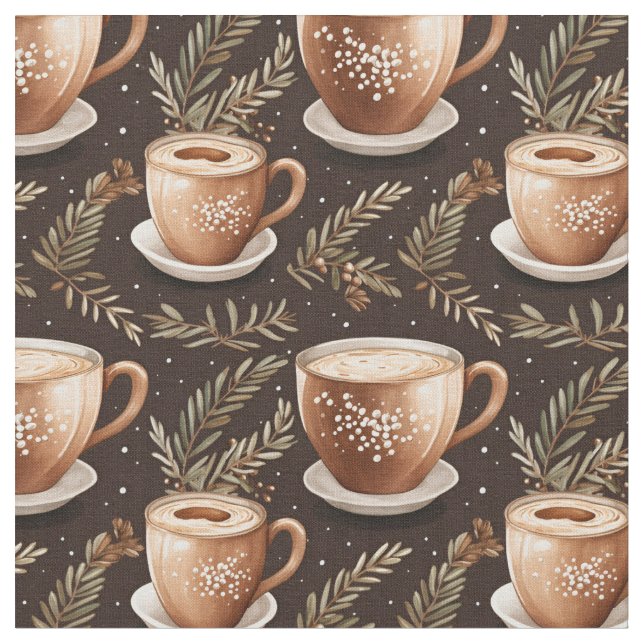 Kaffe koppar på Mörk Brown Tyg (Närbild)