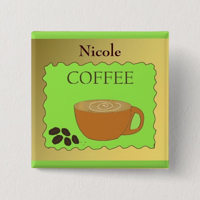 Kaffe Koppar Personal Namnskylt Knapp (Framsida)