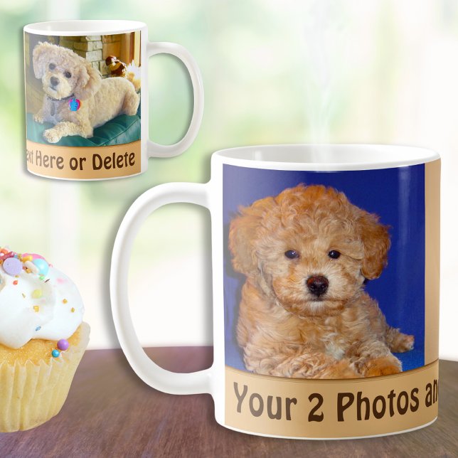 Kaffe koppar Personlig 2 foton och text (Pet Photo Mug. 2 photo coffee mugs with name. Photo mugs. Personalized dog mugs. Memorial dog gifts.)