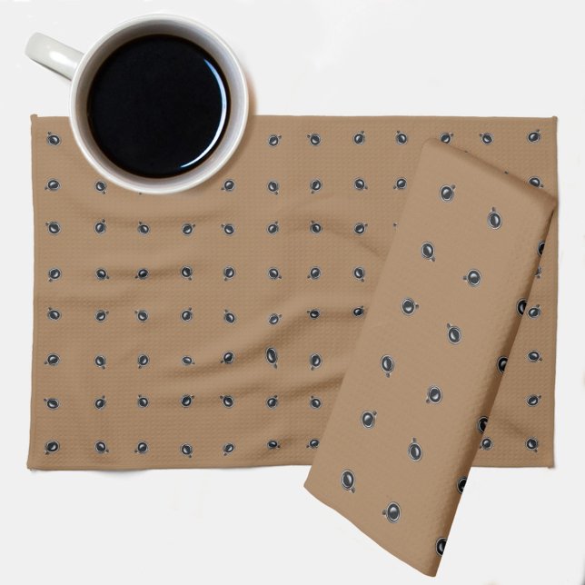 Kaffe koppar svartvitt Mönster Brown Kökshandduk (Skapare uppladdad)