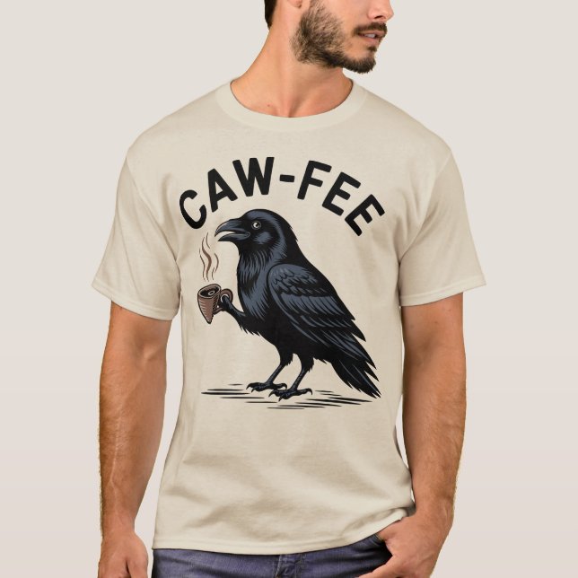 Kaffe Korp Svartfågel Dricker Kaffe Puns T Shirt (Framsida)