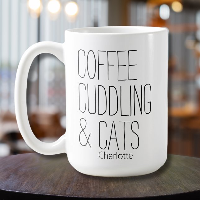 Kaffe Kramande Katter Redigerbar Namn Design Kaffemugg (Skapare uppladdad)