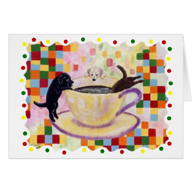 Kaffe Labradors med färgrikt pricker Hälsningskort (Framsidan Horizontal)
