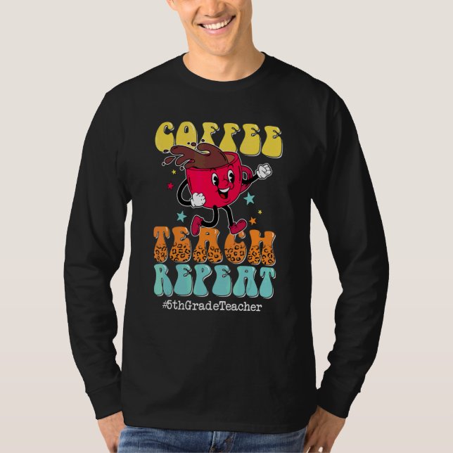 Kaffe Lär Repetera 5:e klass lärare Leopard Bak T Shirt (Framsida)