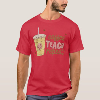Kaffe Lär Upprepa retro Glad Ansikte Internationel T Shirt