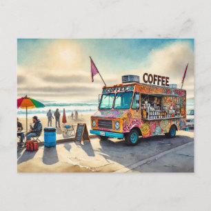 Kaffe Lastbil vid Beach Vykort