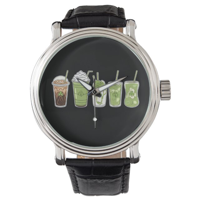 Kaffe Latte Grön Söt Irländsk St Patrick's Day Armbandsur (Framsida)