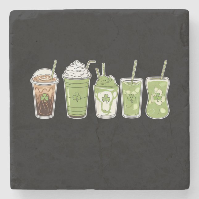 Kaffe Latte Grön Söt Irländsk St Patrick's Day Stenunderlägg (Framsidan)