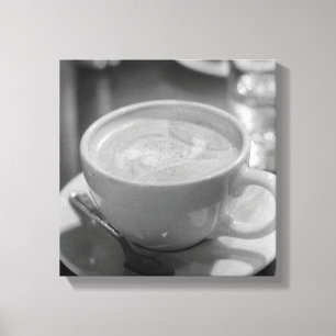 Kaffé/Latte Med Sked - Svart Vitt Foto Canvastryck