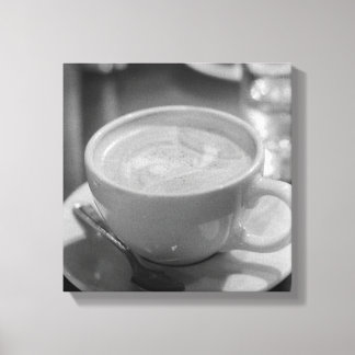 Kaffé/Latte Med Sked - Svart Vitt Foto Canvastryck