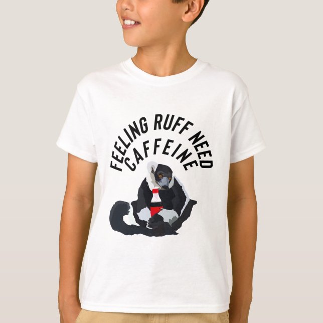 Kaffe Lemur Illustration Cute Madagascar Primat T Shirt (Framsida)