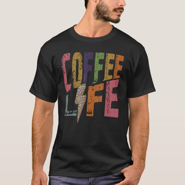 Kaffe Life Retro-kaffekoffeindryck T Shirt (Framsida)