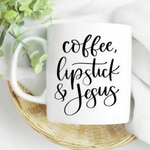 Kaffe Lipstick och Jesus Cute Roligt Kaffemugg