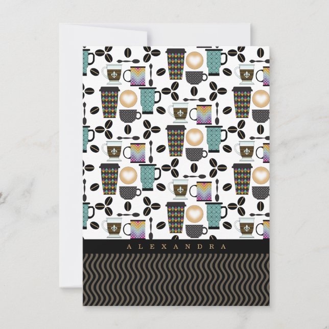 Kaffe Lovers Mugs, Kopp & Beans Mönster Note Card Anteckningskort (Framsida)