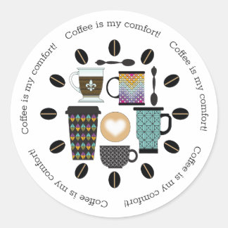Kaffe Lovers Mugs, Kopp & Beans Mönster Runt Klistermärke