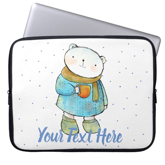 Kaffe Loving Polar Bear Anpassningsbar Laptop Fodral (Framsidan)