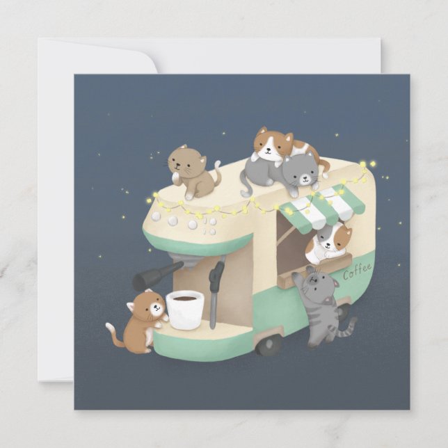 Kaffe Maker Camper Cafe & Kittens Inbjudningar (Framsida)