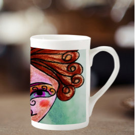 Kaffe med ben China Mugg (Whimsical Woman - 01) Benporslin Mugg
