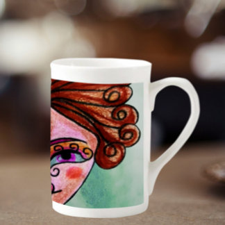 Kaffe med ben China Mugg (Whimsical Woman - 01) Benporslin Mugg