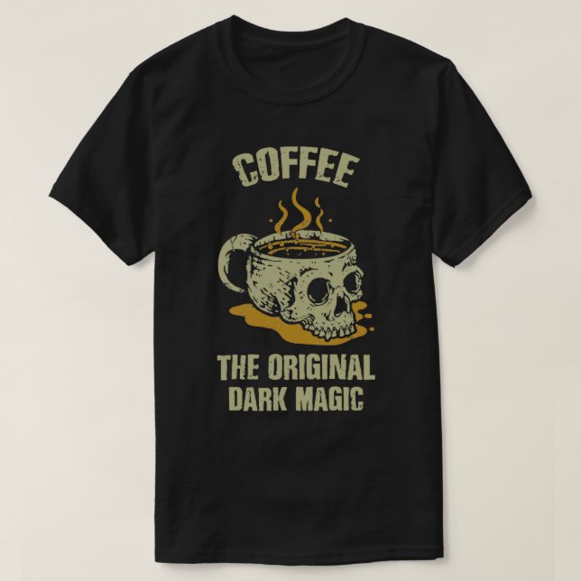 Kaffe med den ursprungliga Mörken Magic Skull T Shirt (Design framsida)
