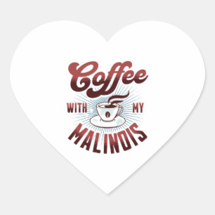 kaffe med en belgisk malinois, roligt hjärtformat klistermärke