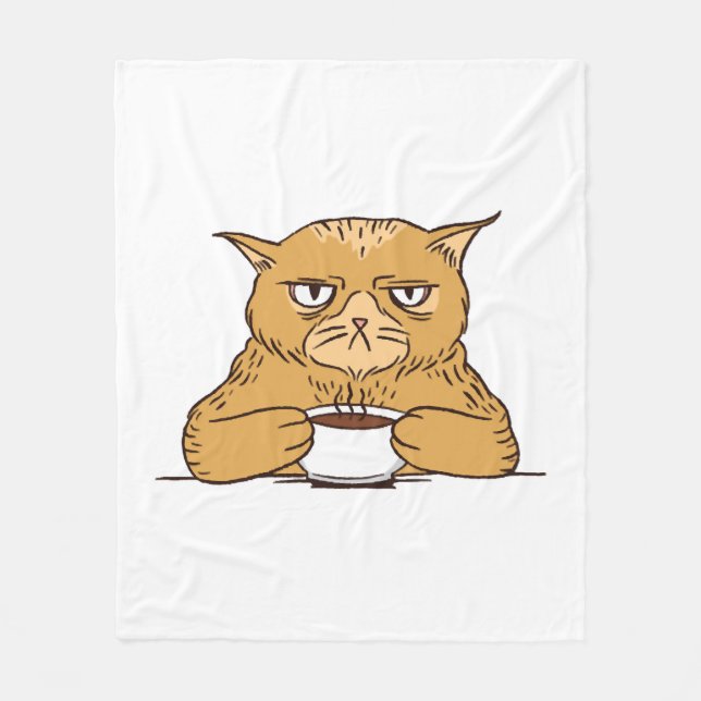 Kaffe med grumlig katt fleecefilt (Framsidan)