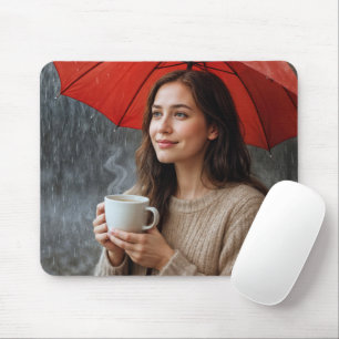 Kaffe med Hett Kopp under ett rött paraply Musmatta