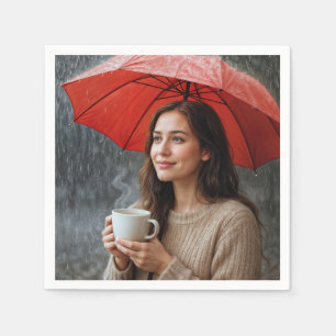 Kaffe med Hett Kopp under ett rött paraply Pappersservett