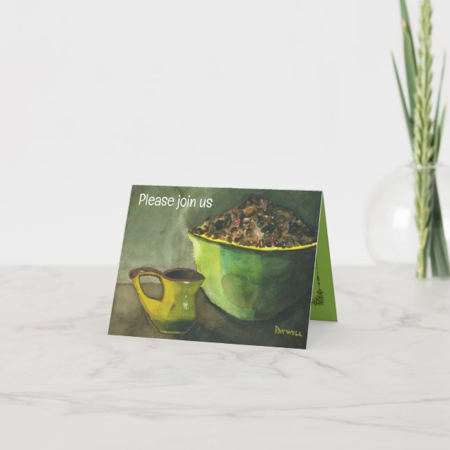 Kaffe med kaffe av kaffebönor (vattenfärg) inbjudan (Framsida)