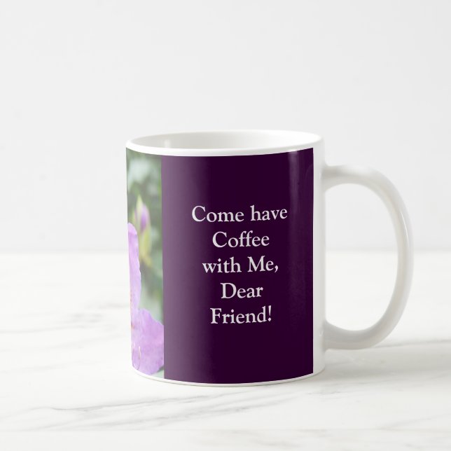 Kaffe med kära vänner! Purpurfärgade Rhodies-blomm Kaffemugg (Höger)
