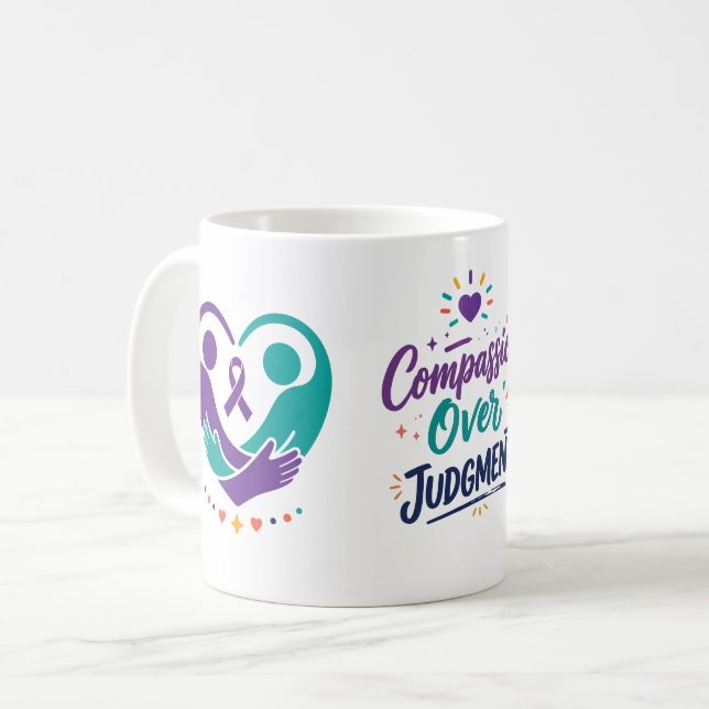 Kaffe med lila band för psykisk hälsa kaffemugg (Framsida vänster)