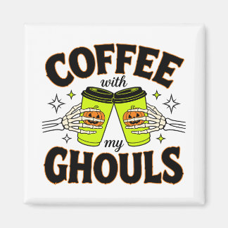 Kaffe med mina spöken Rolig Halloween för kaffefan Magnet