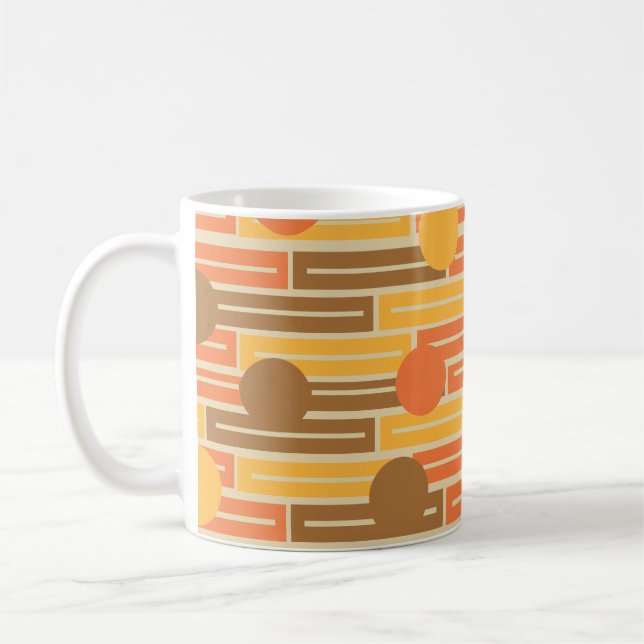 Kaffe med orange, Guld, bruna rektanglar och cirkl Kaffemugg (Vänster)