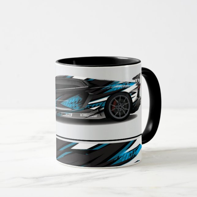Kaffe med två ton Mugg i sportbil (Framsida höger)