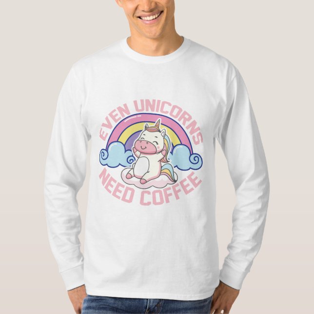 Kaffe med Unicorn T Shirt (Framsida)
