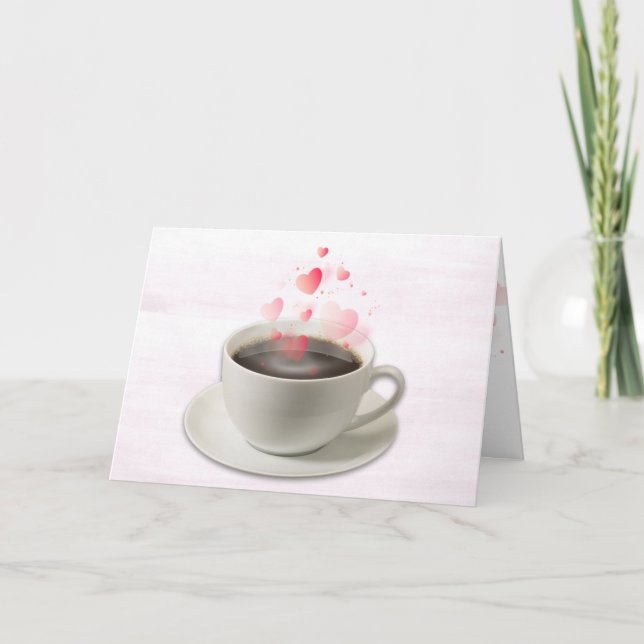 Kaffe med Valentine Hearts på Rosa Helgkort (Framsida)