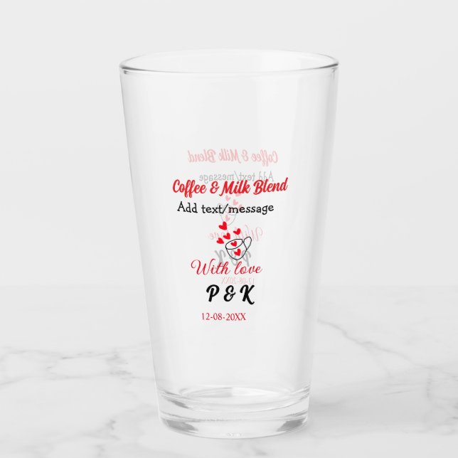 Kaffé & mjölkblandning kärleksparet kaffe röda hjä glaskopp (Framsida)