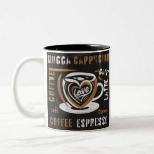 Kaffe Mocca Cappucino Esspreso Cafe'Latte Två-Tonad Mugg