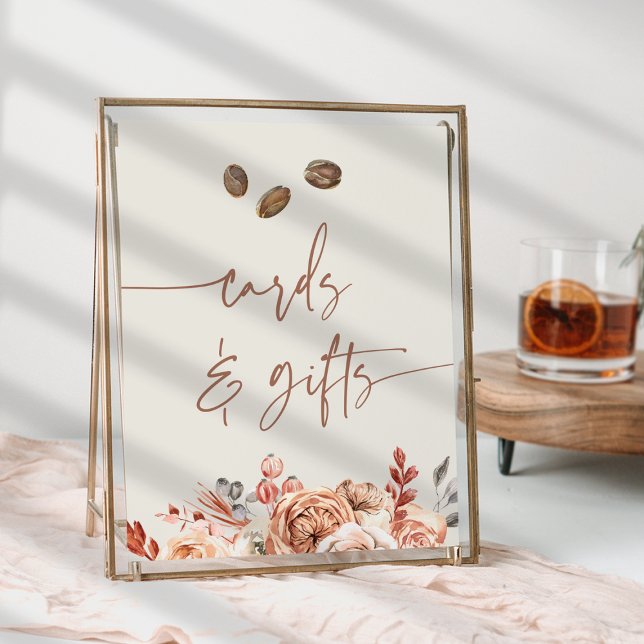 Kaffe, Möhippa- och presentkort Poster (Coffee bean cards & gifts sign)