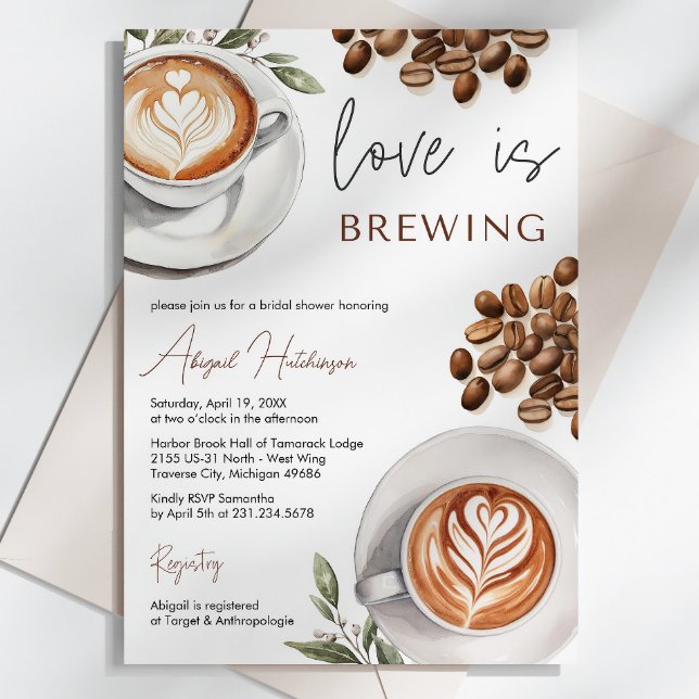 Kaffe-Möhippan - Kärlek brinner Inbjudningar (Coffee Bridal Shower - Love is Brewing Bridal Shower Invitation)