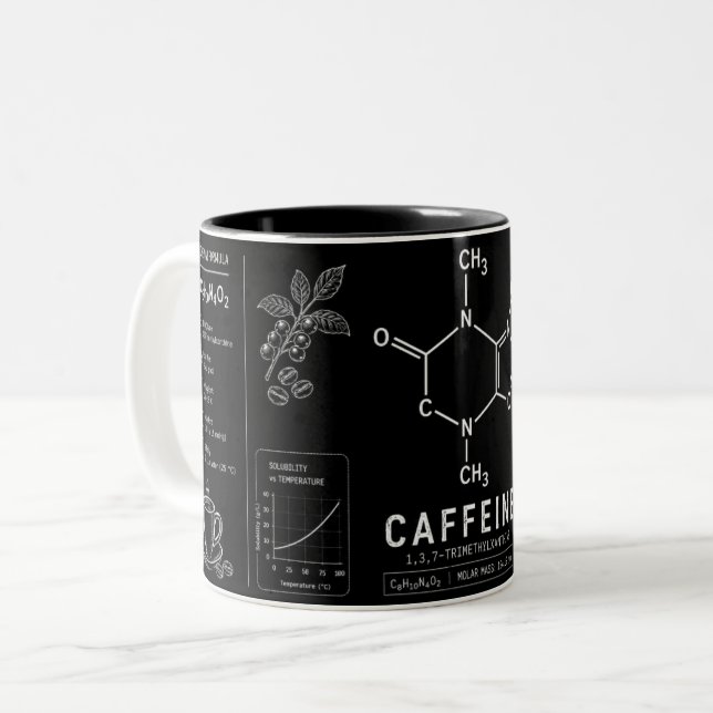 Kaffe molekylformel vit linje konst Två-Tonad mugg (Framsida vänster)