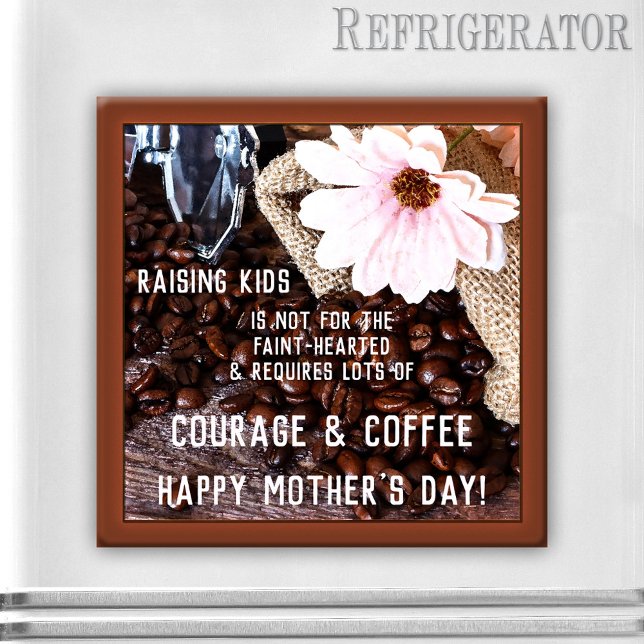Kaffe Mors dag Magnet (Magnet featuring a coffee themed design with a lovely pink flower - nice for Mother's Day)