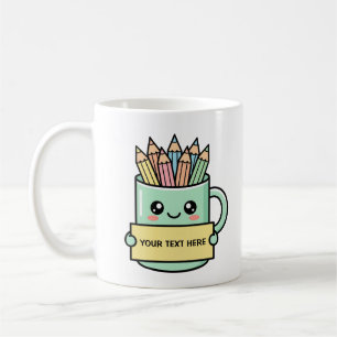 Kaffe Mug Med Pennor Tomt Tecken Pastell Grafisk Kaffemugg