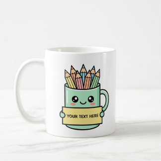 Kaffe Mug Med Pennor Tomt Tecken Pastell Grafisk Kaffemugg