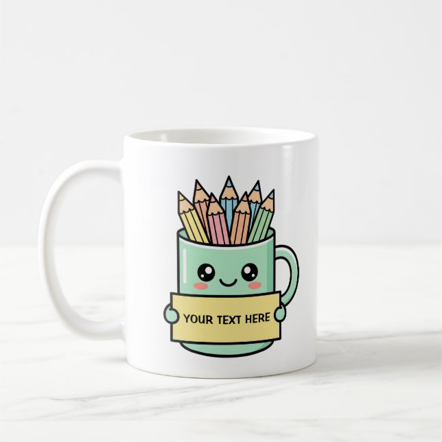 Kaffe Mug Med Pennor Tomt Tecken Pastell Grafisk Kaffemugg (Vänster)