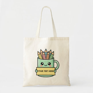 Kaffe Mug Med Pennor Tomt Tecken Pastell Grafisk Tygkasse