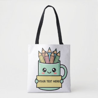 Kaffe Mug Med Pennor Tomt Tecken Pastell Grafisk Tygkasse