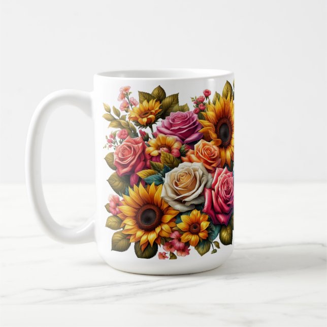 Kaffe Mugg - Blommigt Bouquet, Ro, solblommor (Vänster)
