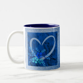 Kaffe Mugg Blue Heart med blommor